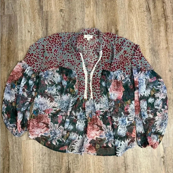 Umgee • Sheer Floral Balloon Sleeve Blouse - Picture 1 of 8
